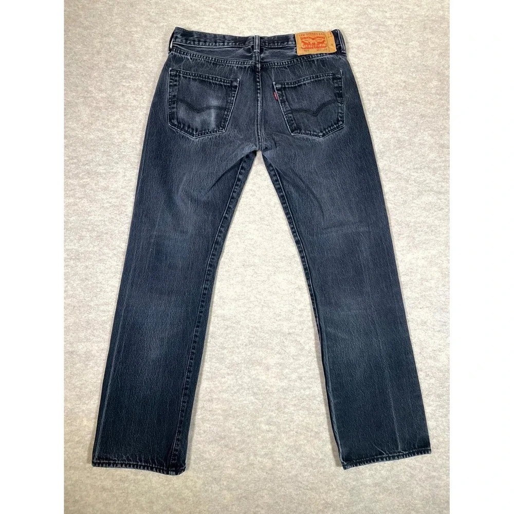 Levi's 501 Original Jeans Mens 33x32 Gray Denim Cotton Dark Wash Straight Leg